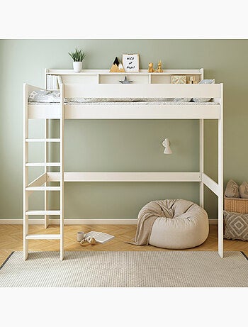 Lit mezzanine avec étagères en bois massif EDOUARD