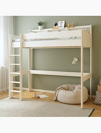 Lit mezzanine avec étagères en bois massif EDOUARD