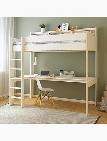Lit mezzanine avec étagères en bois massif EDOUARD