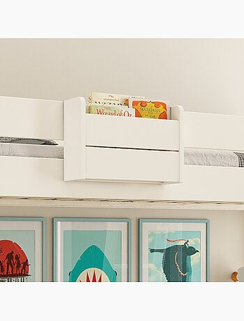 Lit mezzanine avec étagères en bois massif EDOUARD