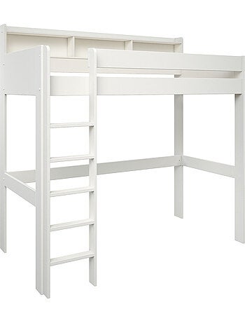 Lit mezzanine avec étagères en bois massif EDOUARD