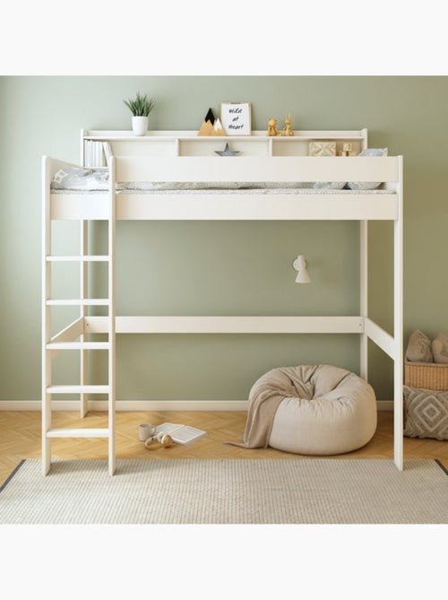 Lit mezzanine avec étagères en bois massif EDOUARD - Kiabi
