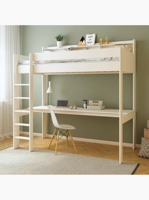 Lit mezzanine avec étagères en bois massif EDOUARD - Kiabi