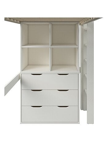Lit mezzanine avec rangements et chauffeuse pin massif ARTHUR
