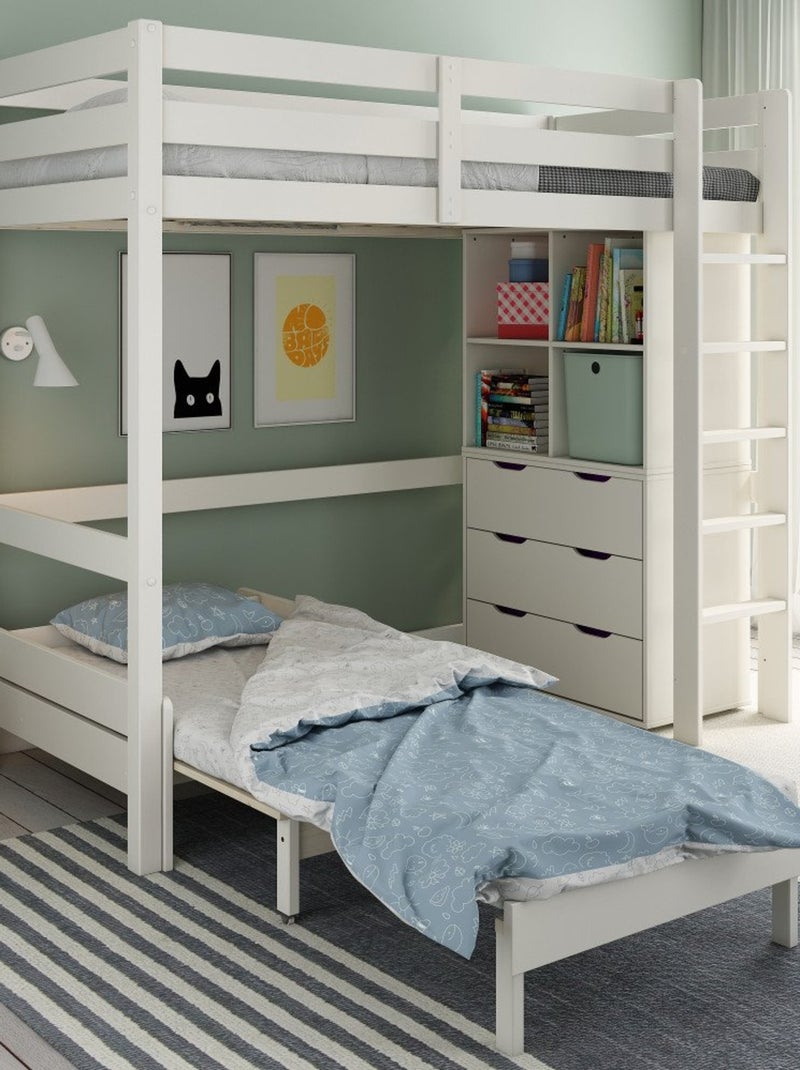 Lit mezzanine avec rangements et chauffeuse pin massif  ARTHUR Blanc - Kiabi