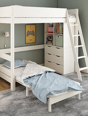 Lit mezzanine avec rangements et chauffeuse pin massif COLETTE