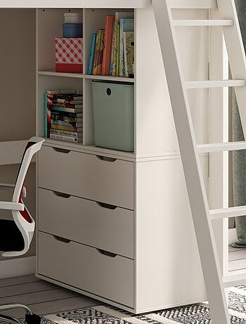 Lit mezzanine avec rangements et chauffeuse pin massif COLETTE