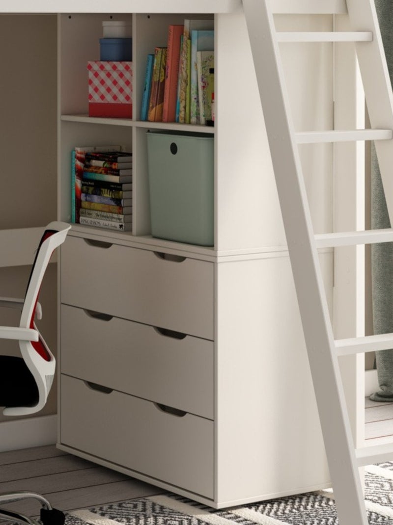 Lit mezzanine avec rangements et chauffeuse pin massif  COLETTE Blanc - Kiabi