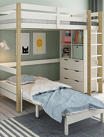 Lit mezzanine avec rangements et chauffeuse pin massif ARTHUR
