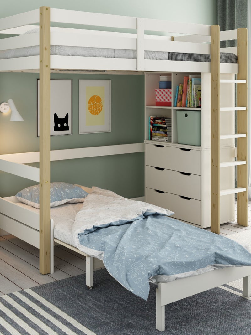 Lit mezzanine avec rangements et fauteuil convertible ARTHUR Blanc/Bois - Kiabi