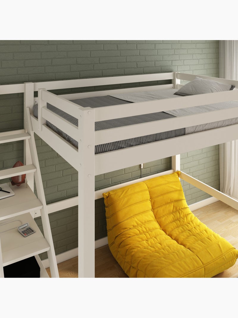 Lit mezzanine deux places en bois massif ARTHUR Blanc - Kiabi