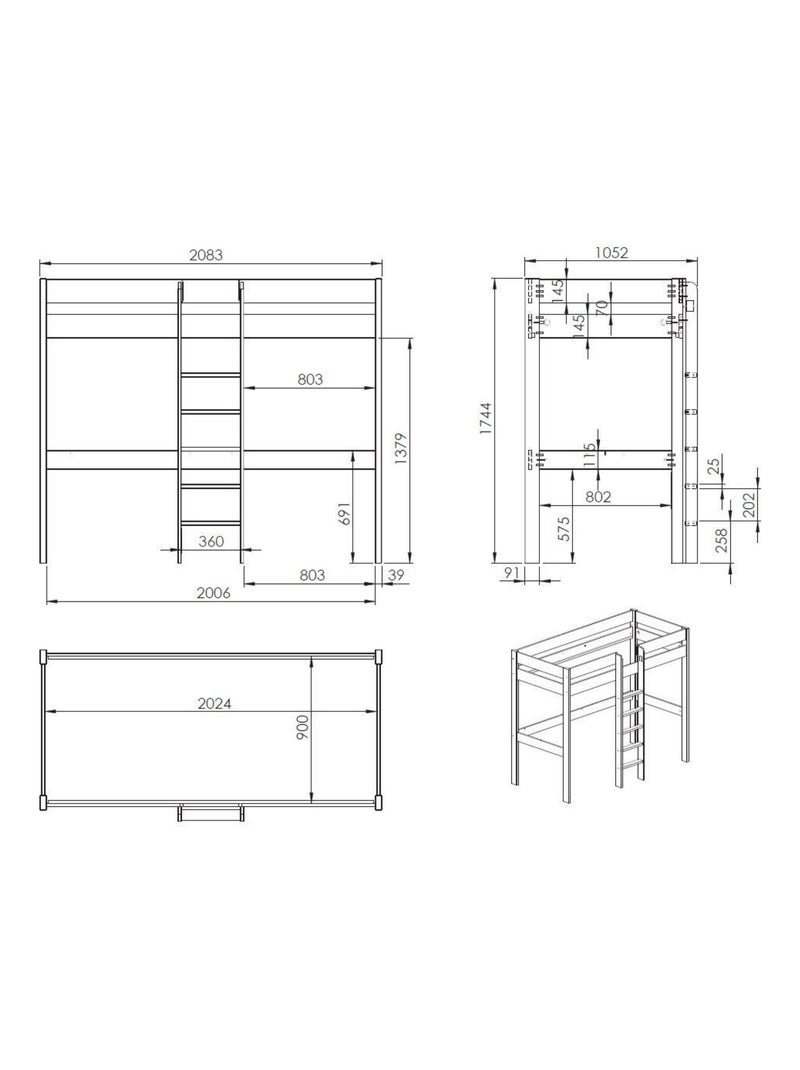 Lit mezzanine, échelle centrale Blanc - Kiabi
