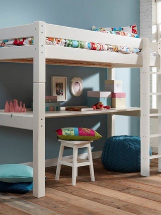 Lit mezzanine échelle droite et bureau pin massif  LILJA