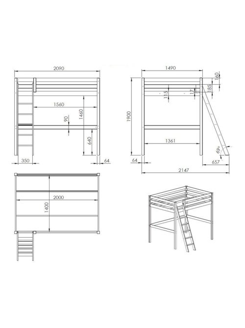 Lit mezzanine en bois massif - Kiabi
