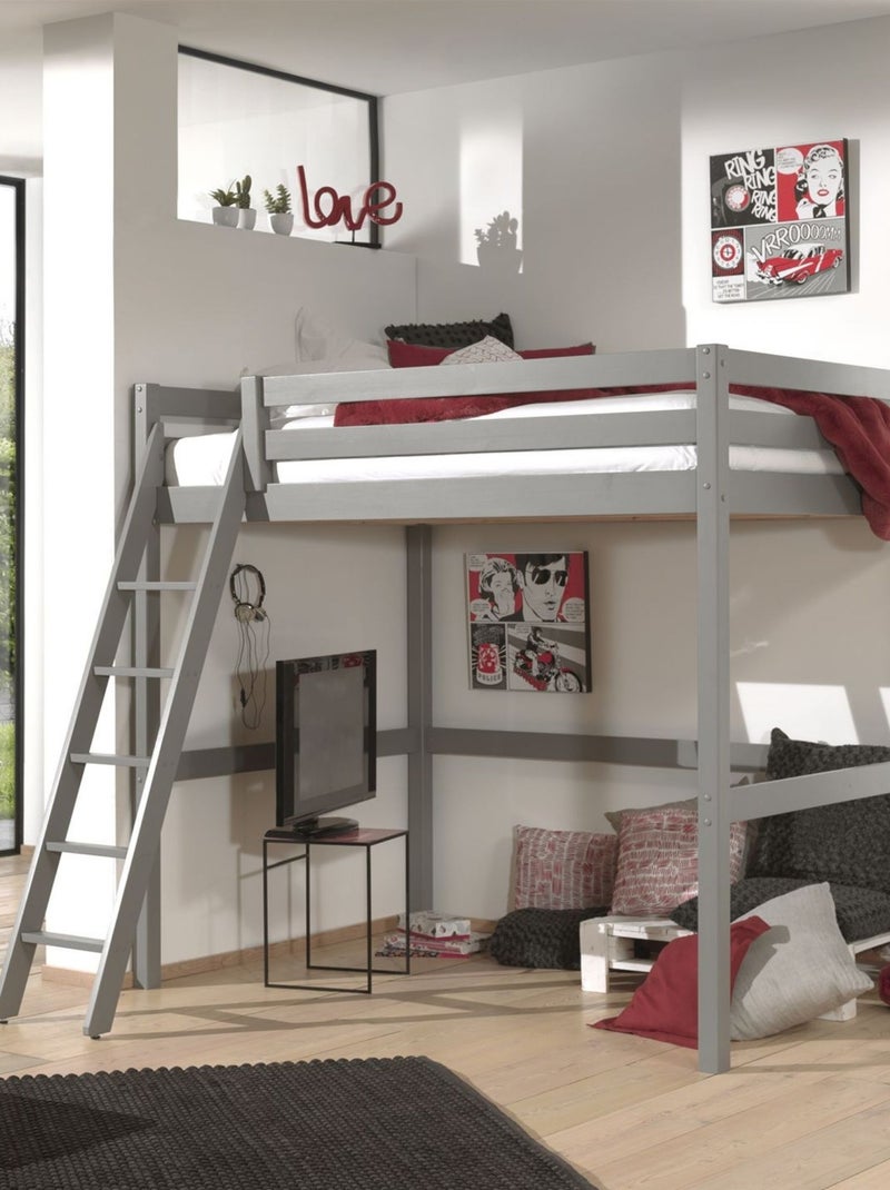 Lit mezzanine en bois massif Gris - Kiabi