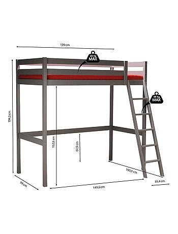Lit mezzanine en bois massif