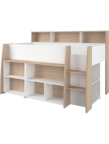 Lit mezzanine enfant bois avec bureau escamotable et rangements