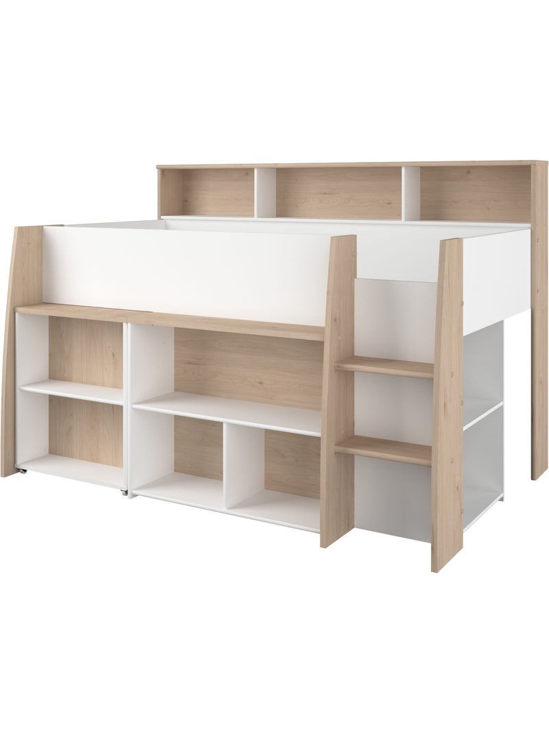 Lit mezzanine enfant bois avec bureau escamotable et rangements Blanc - Kiabi