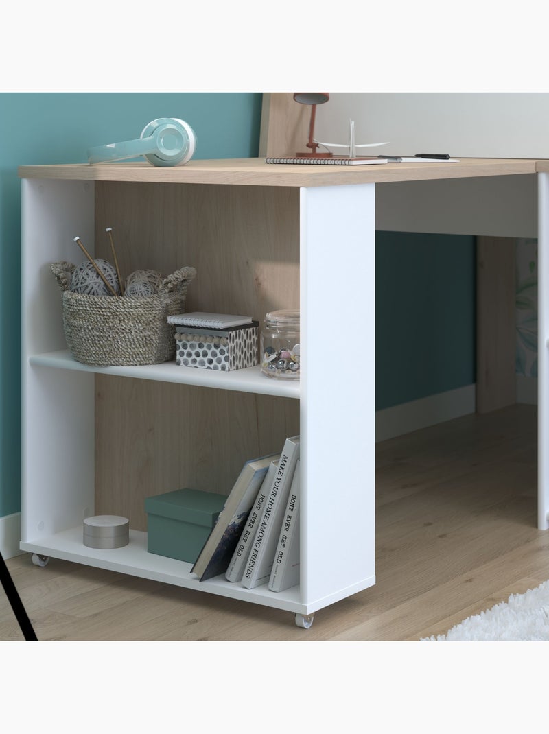 Lit mezzanine enfant bois avec bureau escamotable et rangements Blanc - Kiabi