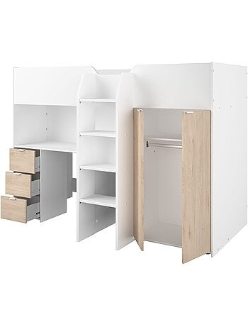 Lit mezzanine enfant en bois avec bureau et rangements