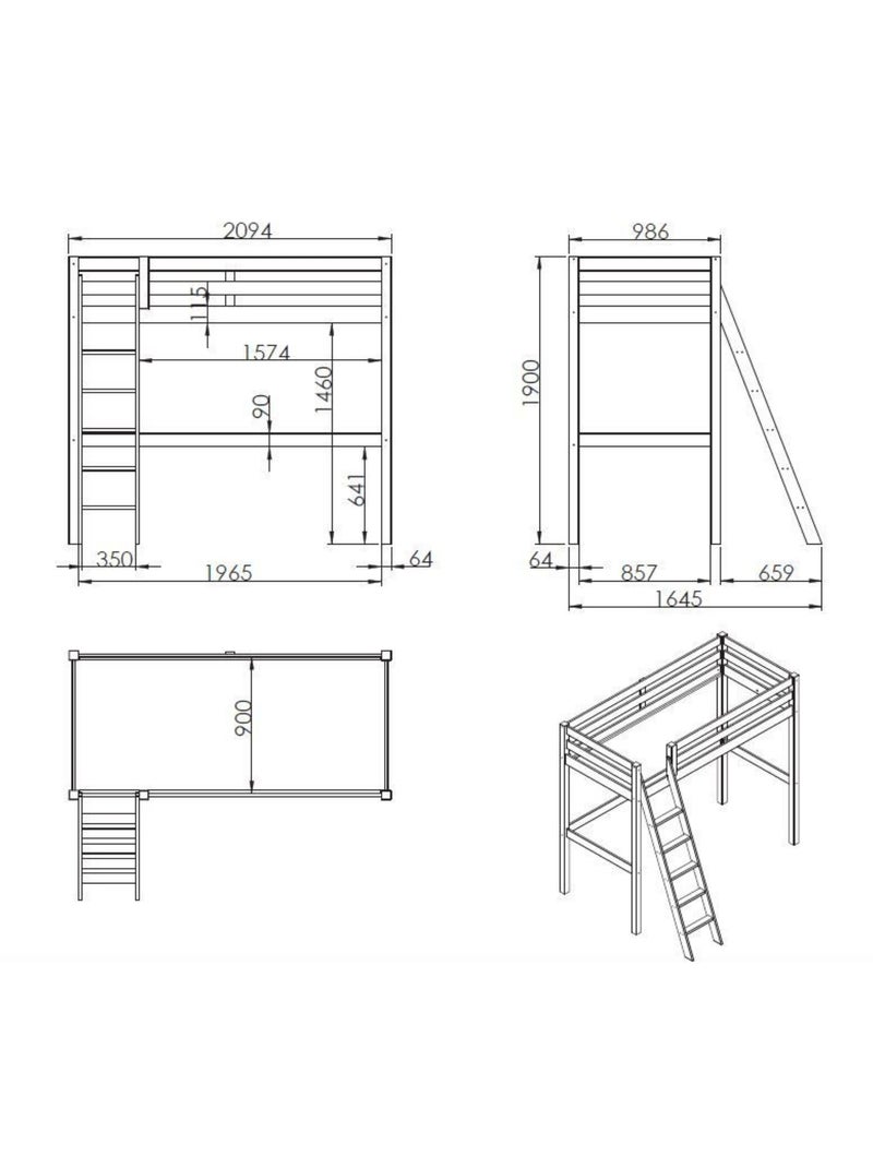 Lit mezzanine laqué Blanc - Kiabi