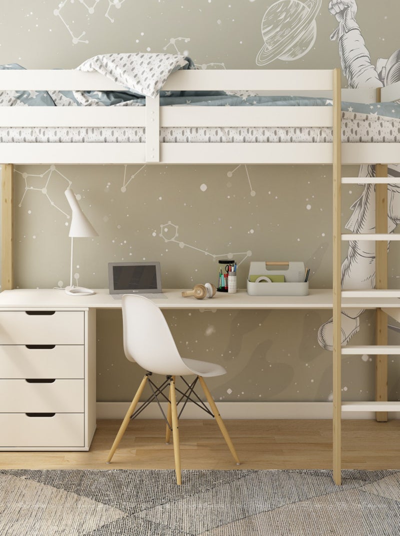 Lit mezzanine pin massif   ARTHUR Blanc/Bois - Kiabi