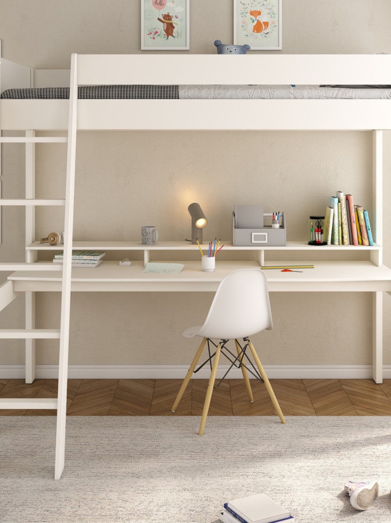 Lit mezzanine pin massif  EDOUARD Blanc - Kiabi