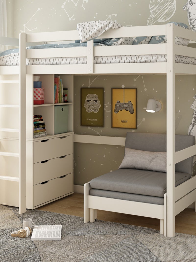 Lit mezzanine pin massif  ISIDORE Blanc - Kiabi