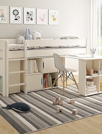 Lit mi-hauteur avec bureau et rangements pin massif ARTHUR