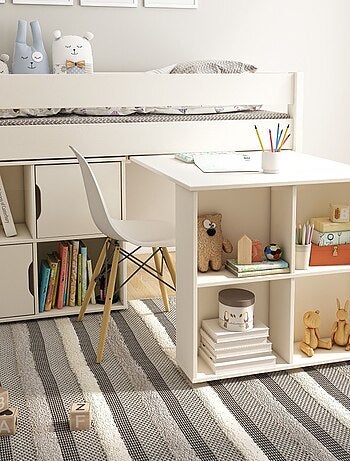 Lit mi-hauteur avec bureau et rangements pin massif ARTHUR
