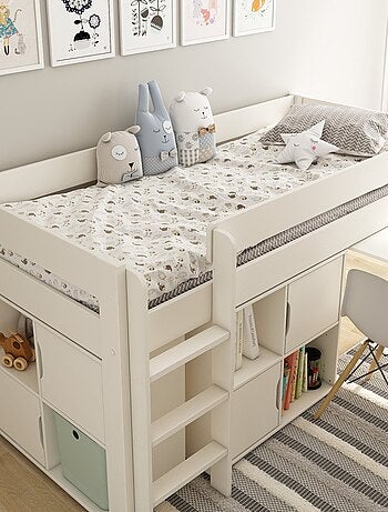 Lit mi-hauteur avec bureau et rangements pin massif ARTHUR