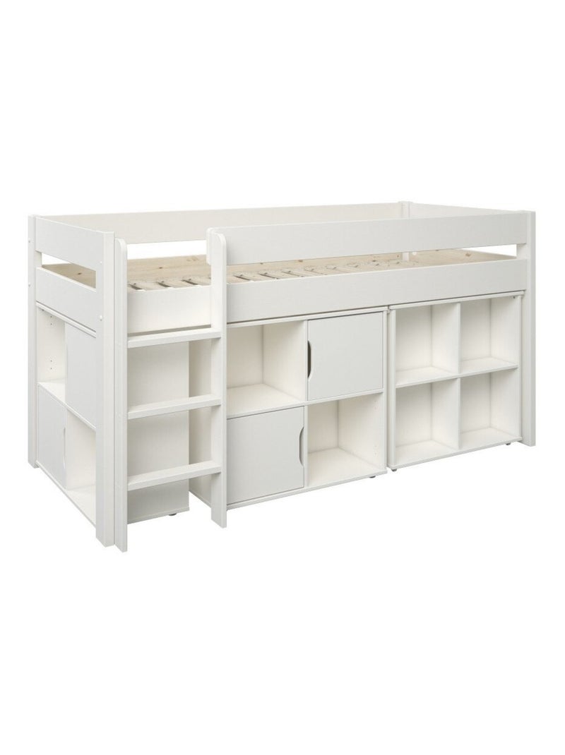Lit mi-hauteur avec bureau et rangements pin massif  ARTHUR Blanc - Kiabi
