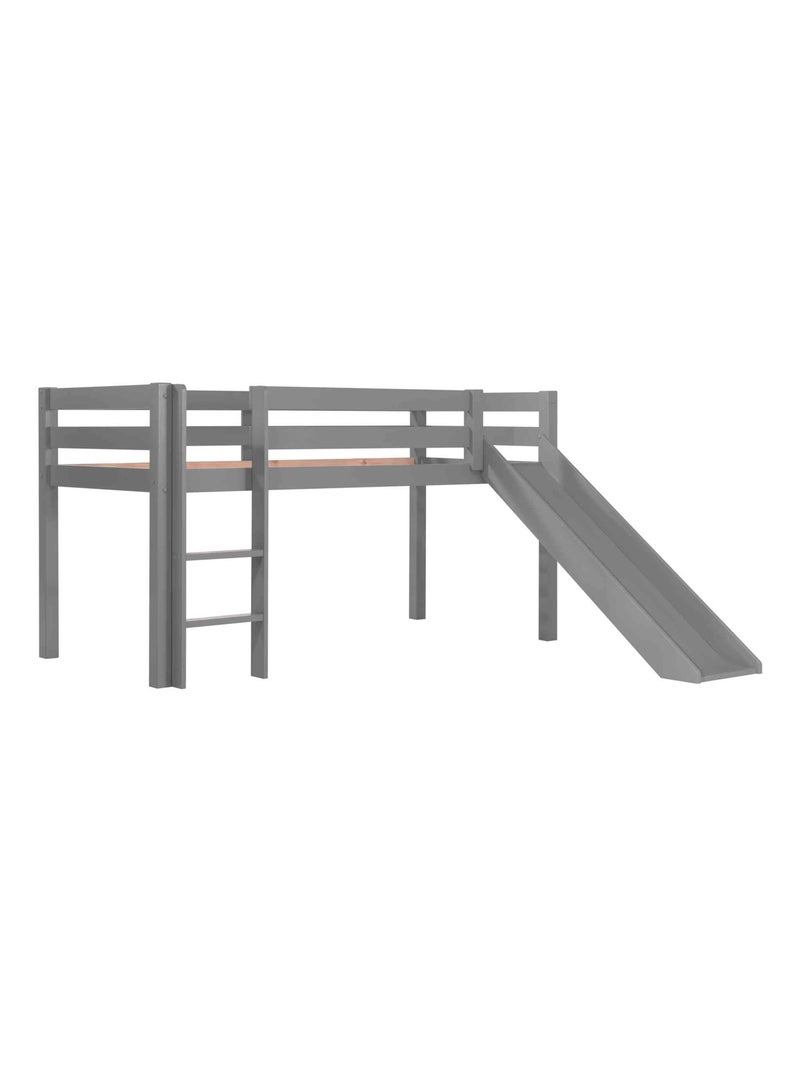 Lit mi hauteur avec toboggan en bois massif Gris - Kiabi
