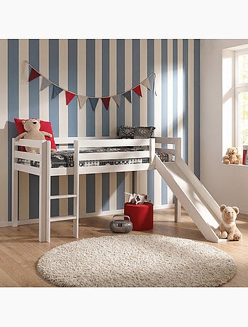 Lit mi-hauteur avec toboggan en pin massif naturel ARMANCE & FAUSTIN