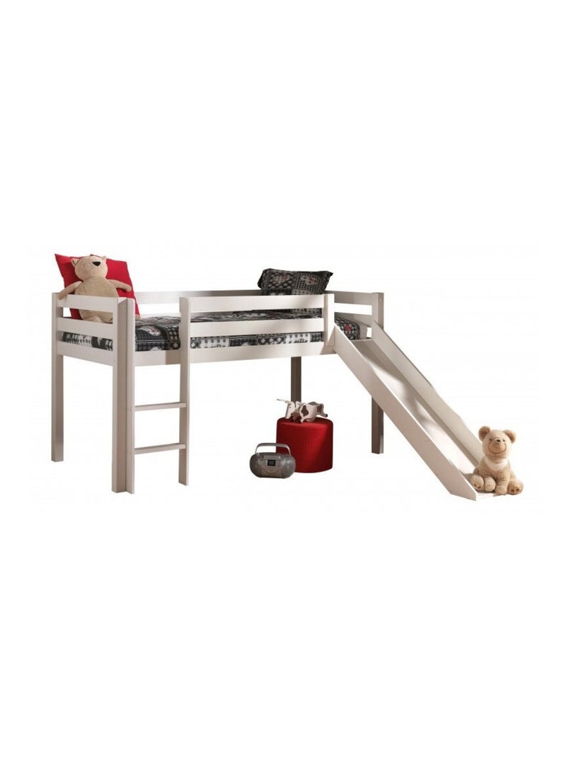 Lit mi-hauteur avec toboggan en pin massif  ARMANCE & FAUSTIN Blanc - Kiabi