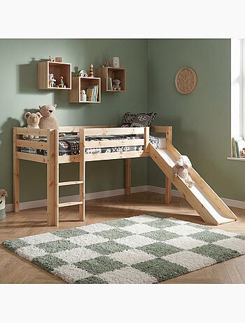 Lit mi-hauteur avec toboggan en pin massif naturel ARMANCE & FAUSTIN