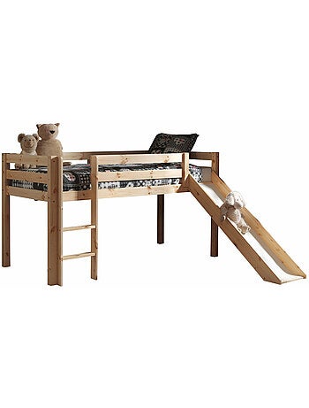 Lit mi-hauteur avec toboggan en pin massif naturel ARMANCE & FAUSTIN