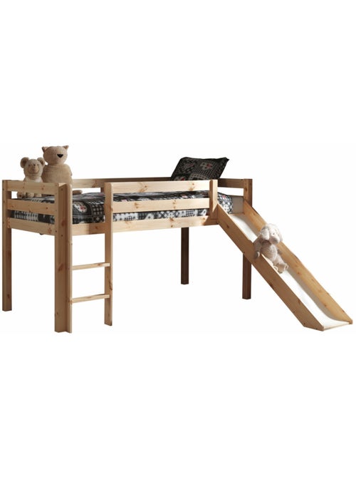 Lit mi-hauteur avec toboggan en pin massif naturel  ARMANCE & FAUSTIN - Kiabi