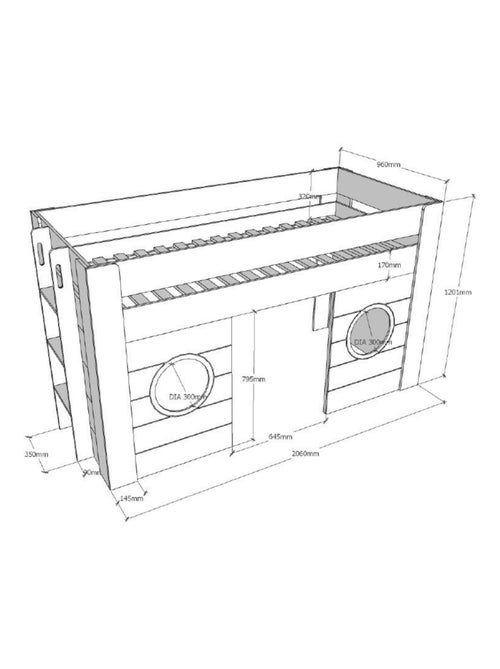 Lit mi hauteur cabine en bois - Kiabi