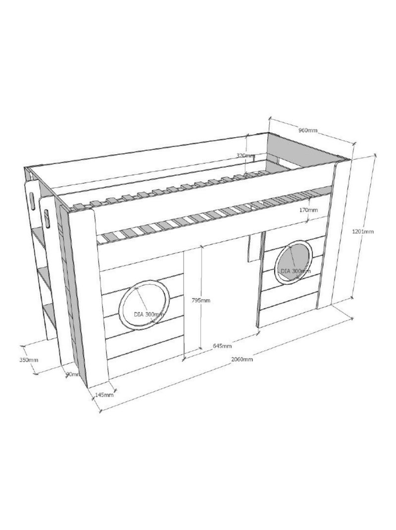 Lit mi hauteur cabine en bois Blanc - Kiabi