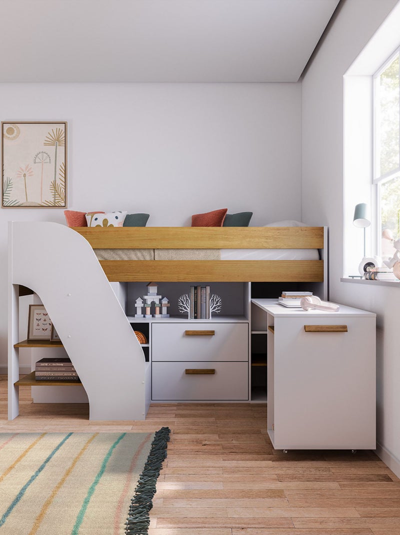 Lit mi-hauteur combiné avec bureau Sahara - AKITEN RETAIL Blanc Marron Blanc - Kiabi