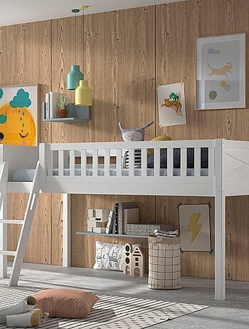 Lit mi-hauteur en pin massif et imitation bois AXEL