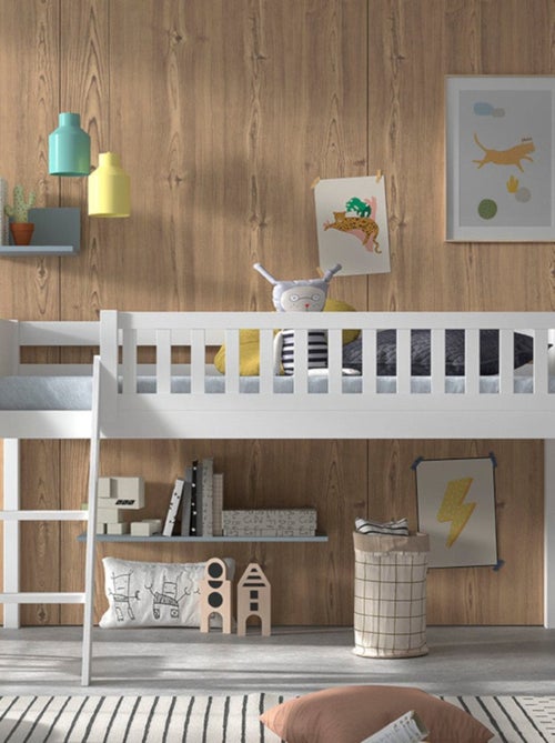 Lit mi-hauteur en pin massif et imitation bois  AXEL - Kiabi