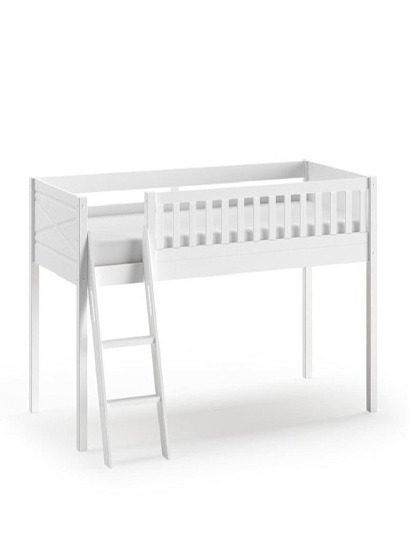 Lit mi-hauteur en pin massif et imitation bois  AXEL Blanc - Kiabi
