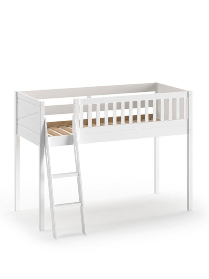 Lit mi-hauteur en pin massif et imitation bois  AXEL Blanc - Kiabi