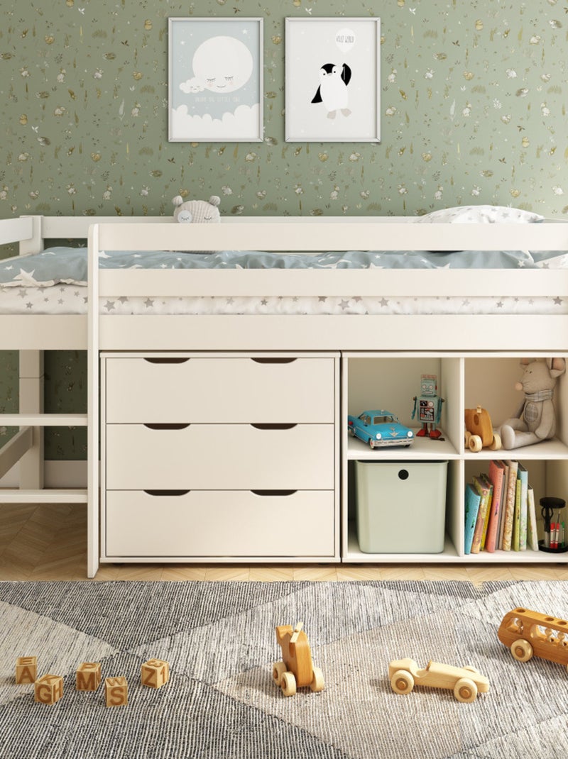 Lit mi-hauteur extra-solide en bois massif  HERCULE Blanc - Kiabi