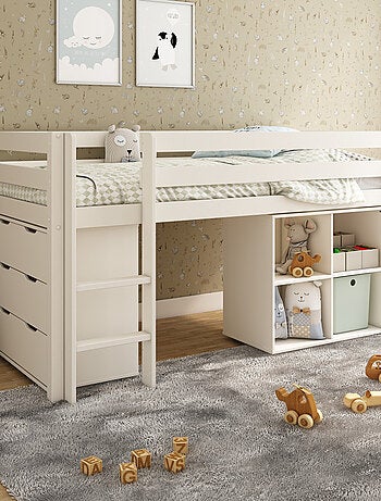 Lit mi-hauteur pin massif naturel ISIDORE