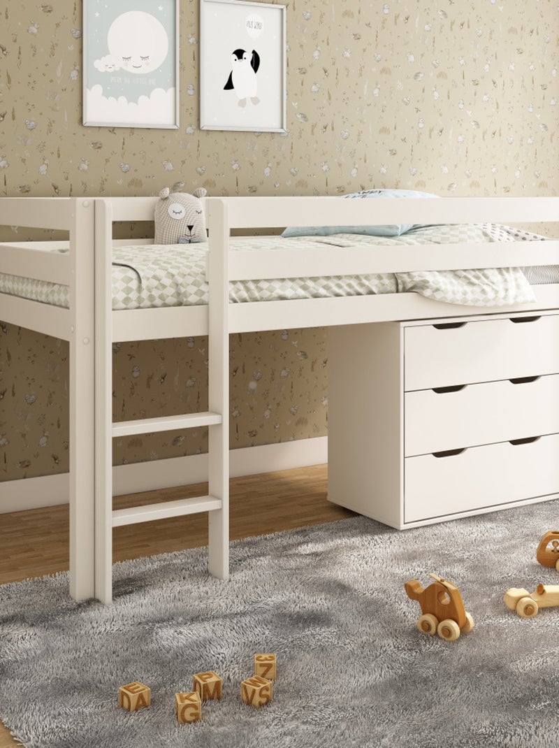 Lit mi-hauteur pin massif  ISIDORE Blanc - Kiabi