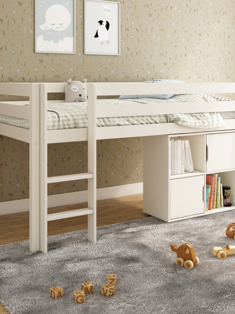 Lit mi-hauteur pin massif  ISIDORE Blanc - Kiabi