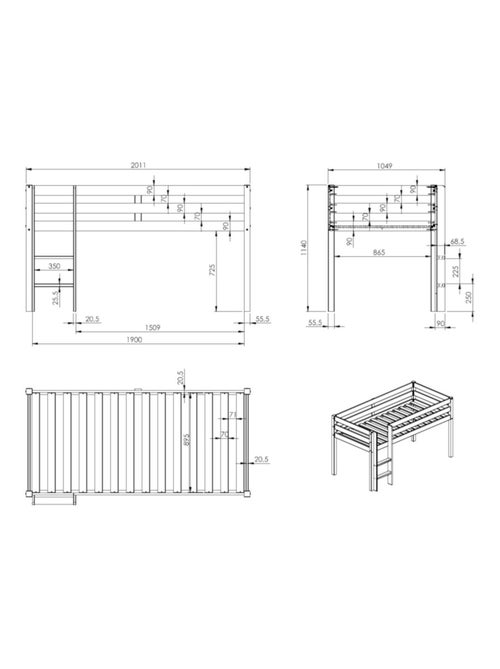 Lit mi-hauteur pin massif naturel  ISIDORE - Kiabi